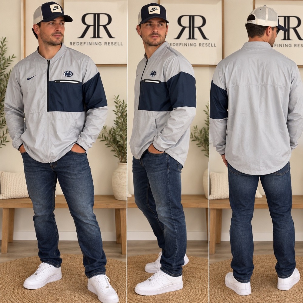 Nike Penn State Nittany Lions Mens XXL Quarter Zip Windbreaker Gray Navy Jacket